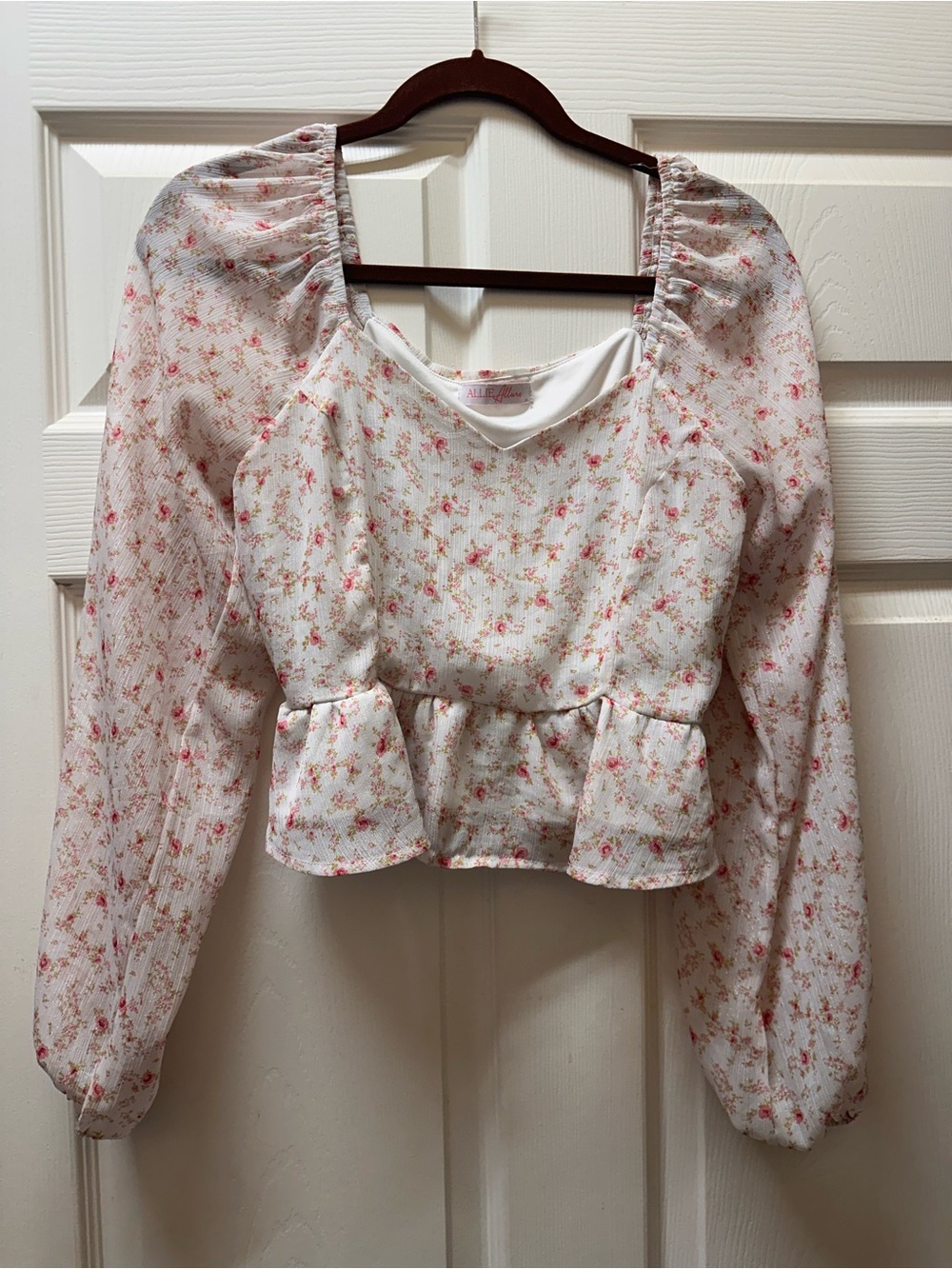 Cute Peplum Blouse with Pink Floral Print